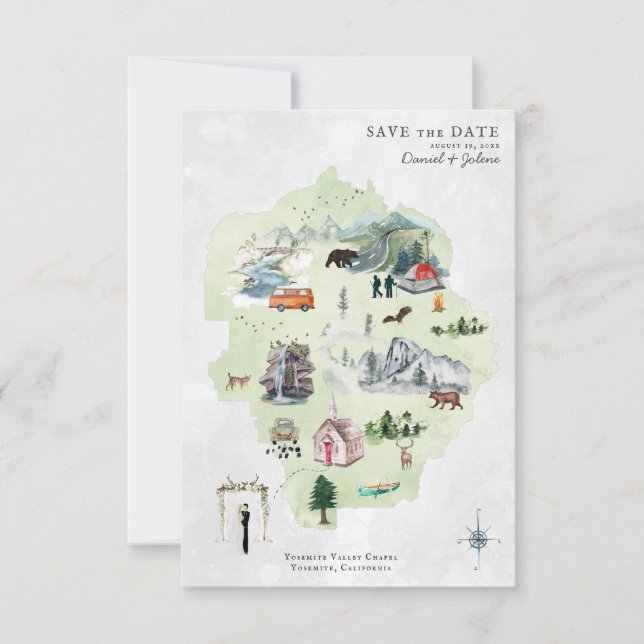 Yosemite | Mapa de Itinerário de Casamento de Dest (Frente)