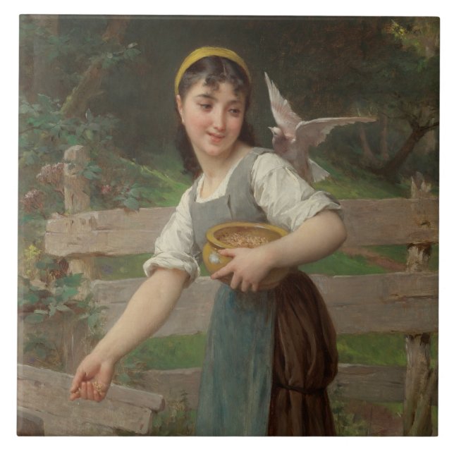 Young Girl Feeding the Doves (por Émile Munier) (Frente)