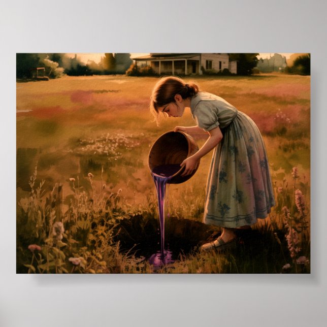 Young Girl with Bowl Poster Print Wall Art sunset (Frente)