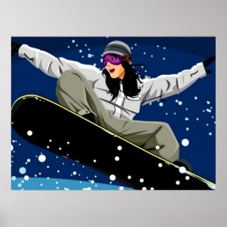 Young Women Snowboard Poster