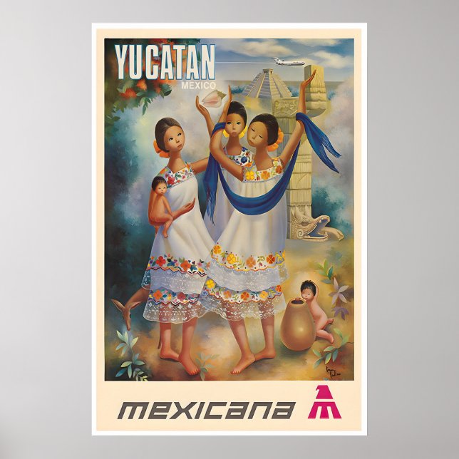 Yucatan Art Mexico Travel Poster Mexican Print (Frente)