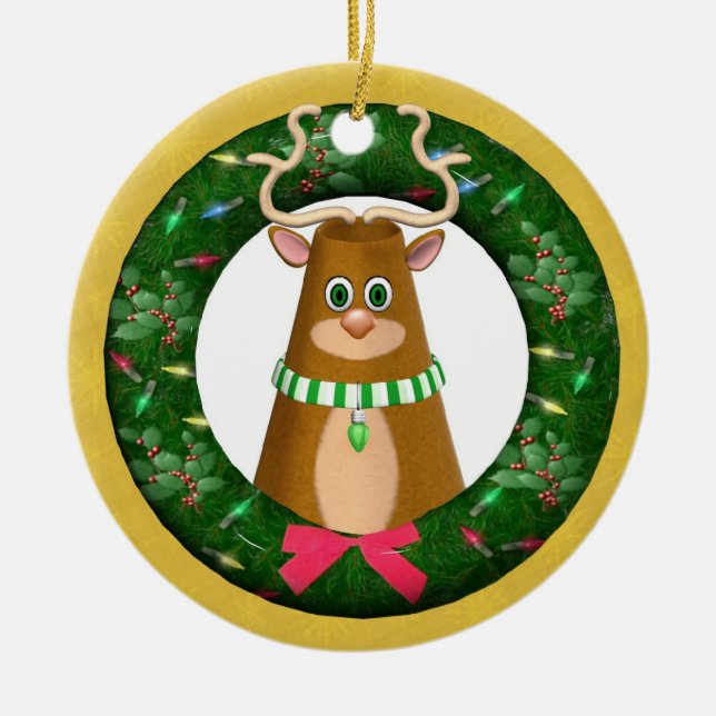 Yule Deer Round Personalizado Ornamento (Frente)