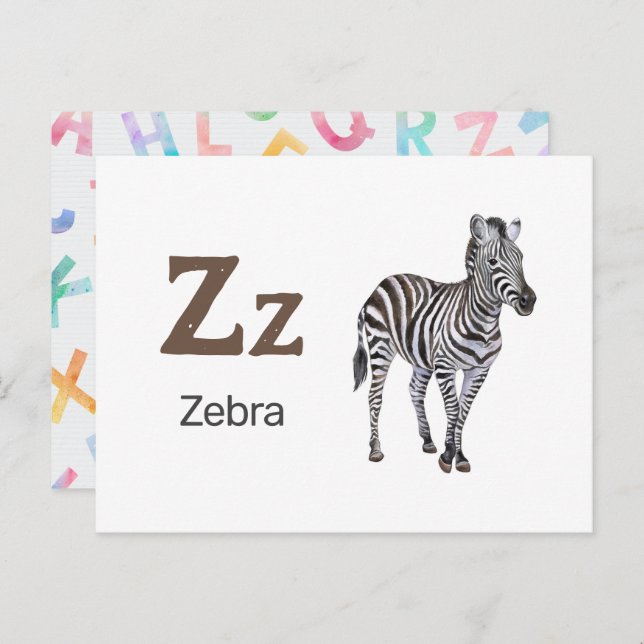 Z é para Zebra - Cartão Flash Alfabético (Frente/Verso)
