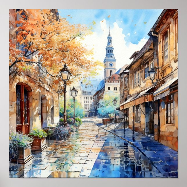 Zagreb Croácia Viagem Watercolor Art Impressão (Frente)