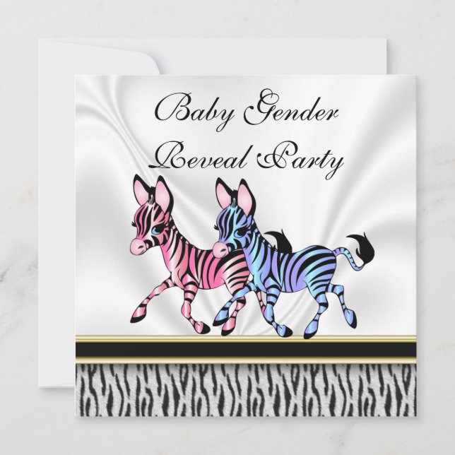 Zebra Baby Gender Revetre Convite de festas (Frente)