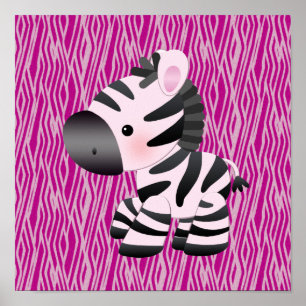 Zebra branca e Poster de impressão animal rosa