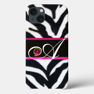 ZEBRA BRANCA NEGRA FUR FUCHSIA PINK GEM MONOGRAMA,