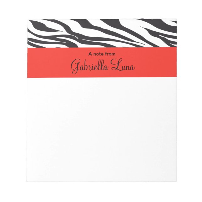 Zebra com Bloco de Notas Personalizado Vermelho (Frente)