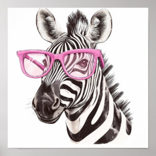 Zebra com Poster de Óculos Rosa
