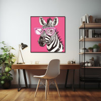 Zebra com Poster de Óculos Rosa