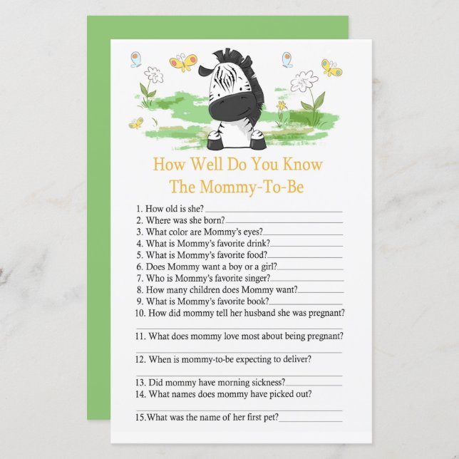 Zebra Como você conhece chá de fraldas (Frente/Verso)