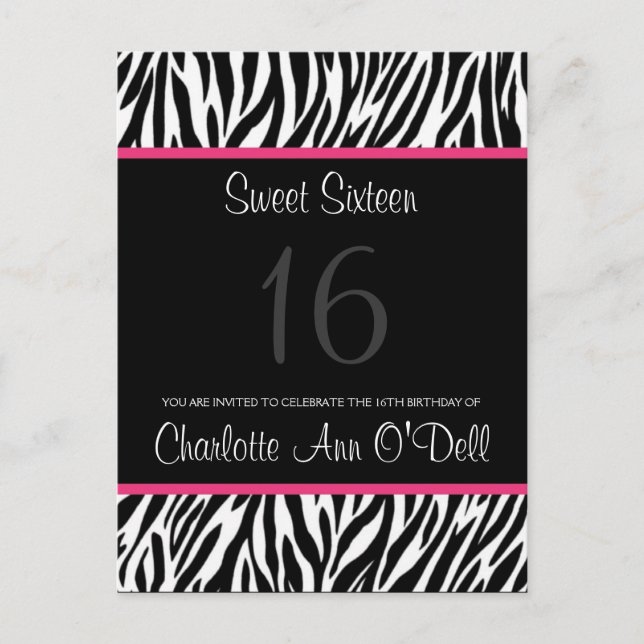 zebra; convite de aniversário (Frente)