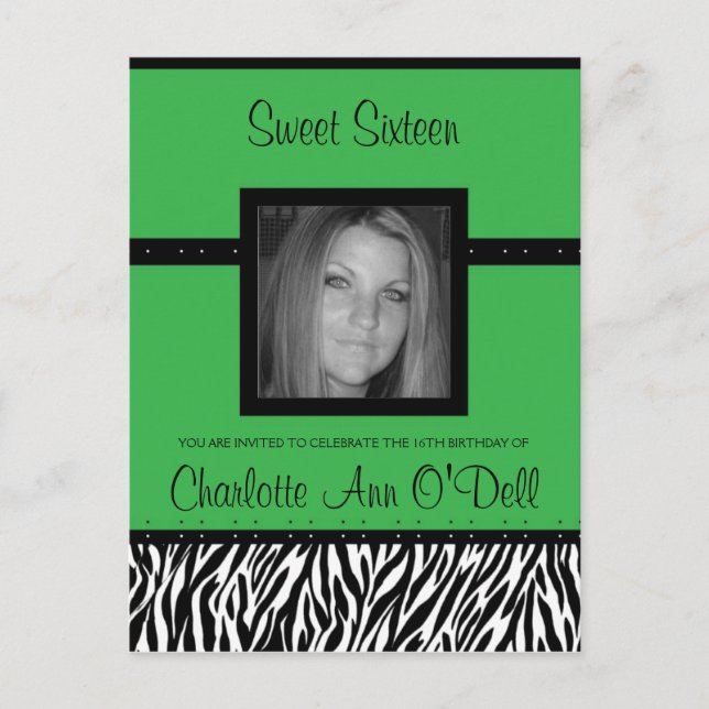 zebra; convite de aniversário (Frente)