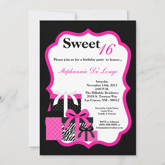 Zebra cor-de-rosa 5x7 apresenta Convite de anivers (Frente)