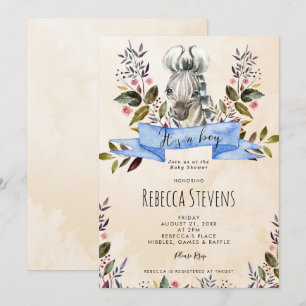 zebra cub convite para chá de fraldas floral