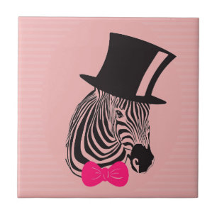 Zebra do hipster com chapéu alto e laço