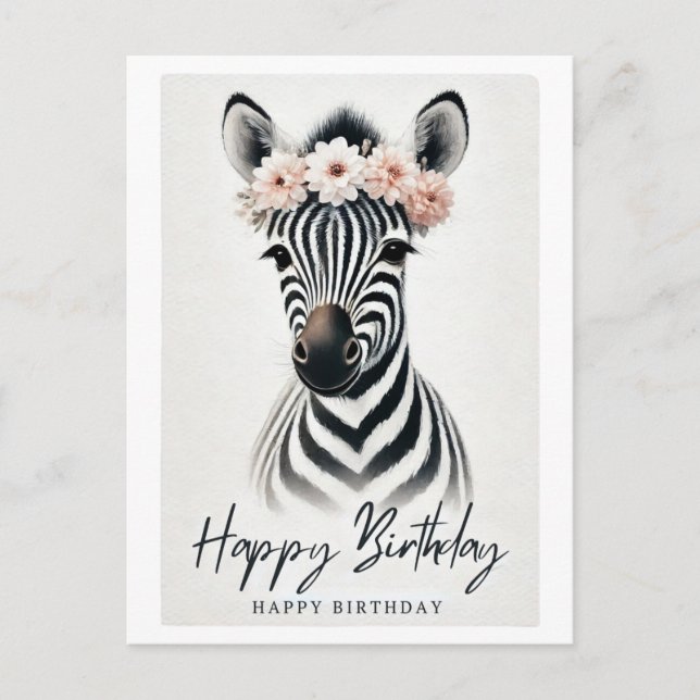Zebra Elegante com Cartão de Aniversário da Coroa  (Frente)