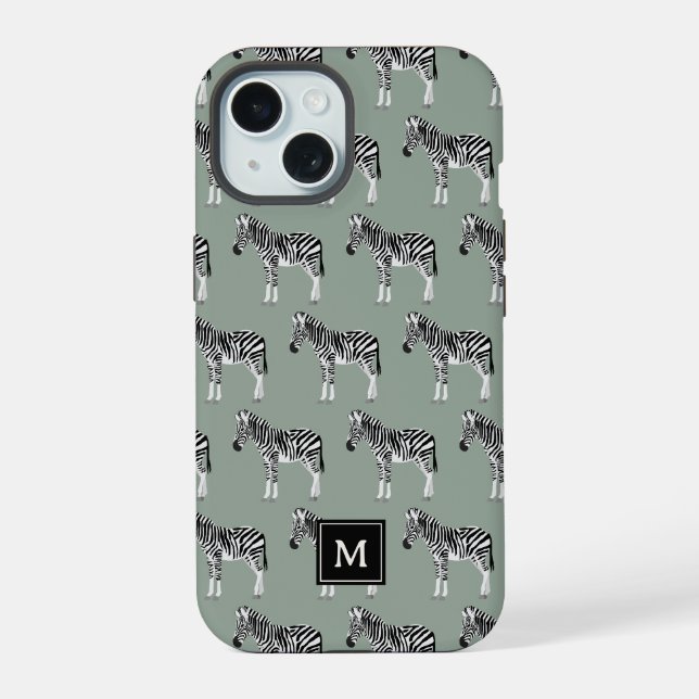 Zebra Exótico Patterno Animal Sage Monograma Verde (Verso)