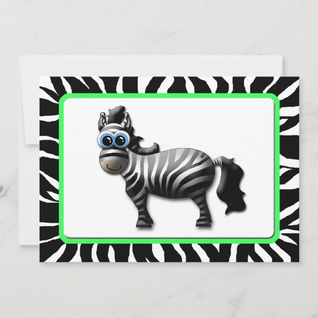 Zebra Green Frame Baby Shower Convites (Frente)