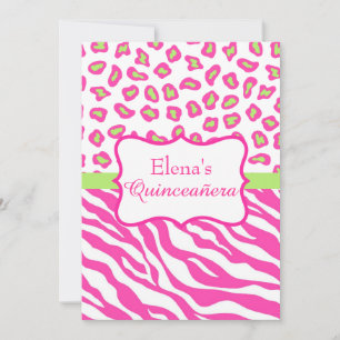 Zebra Leopardo Rosa Quinceañera Convite