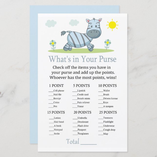 Zebra O que há no seu jogo de bolsa (Frente/Verso)