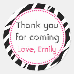 Zebra Pink Round Obrigado Etiqueta Stick