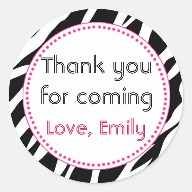 Zebra Pink Round Obrigado Etiqueta Stick (Frente)