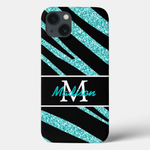 ZEBRA PRETA NEGRA STRIPES NOME GLITTER TEAL