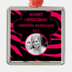 Zebra Preta Rosa Quente do Ornamento Personalizado