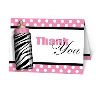 Zebra Print Baby Bots Pink Obrigado Cartões