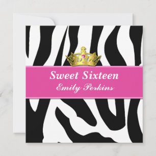 Zebra Print e Crown Sweet 16 Convite