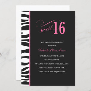 Zebra Print Sweet 16 Convite de festas