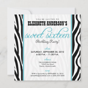 Zebra Print Sweet 16 Convite de festas (aqua)