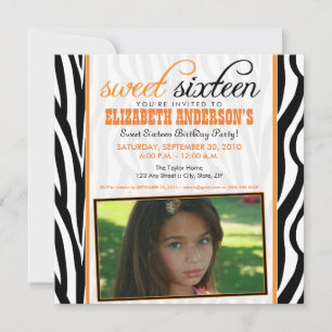 Zebra Print Sweet 16 Convite de festas (laranja)