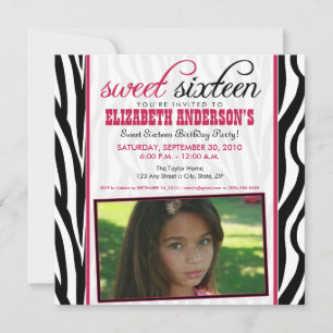 Zebra Print Sweet 16 Convite de festas (rosa quent