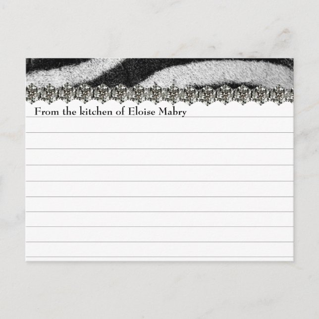 Zebra Rhinestone Parecem Cartões de Receita Person (Frente)