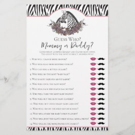 Zebra Safari Mommy or Daddy Baby Shower Game