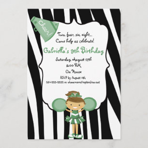 Zebra Strike Cheerleader Verde Convite de Anivers