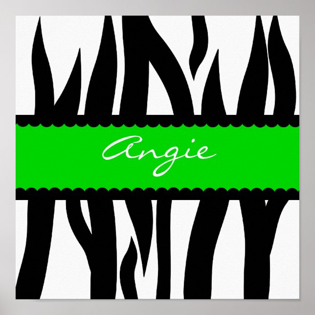 Zebra Striped Pattern Personalised Name Poster (Frente)
