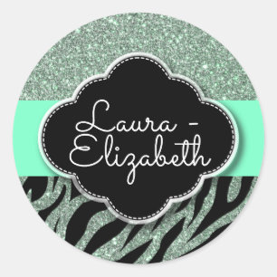 Zebra Teal de Nome de etiqueta Duplo Personalizada