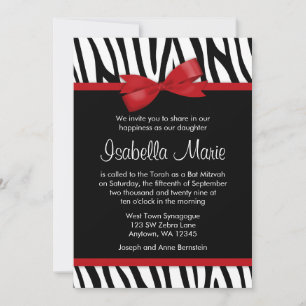 Zebra Vermelha Impressa Arco Bat Mitzvah Convites