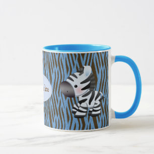 Zebras & caneca azuis personalizadas do impressão