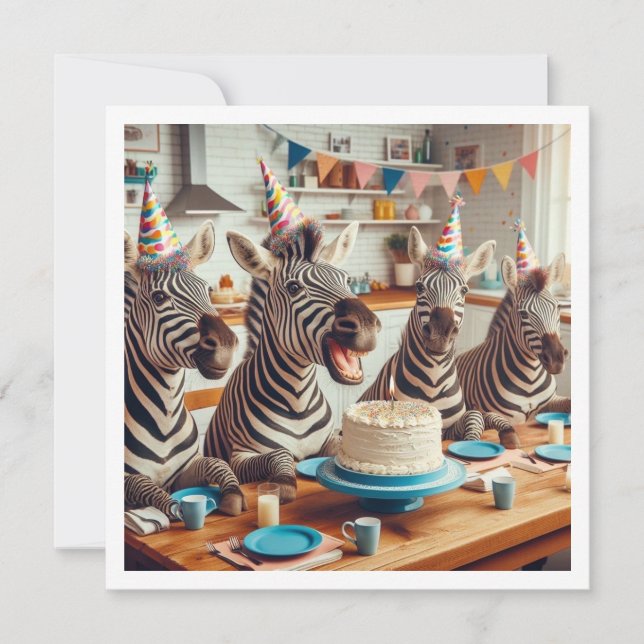 Zebras comemorando, convite para aniversário de ze (Frente)