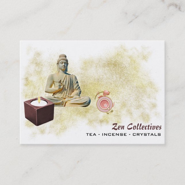*~* Zen Buddha Candle Tea Lotus Dourado Cartão de  (Frente)