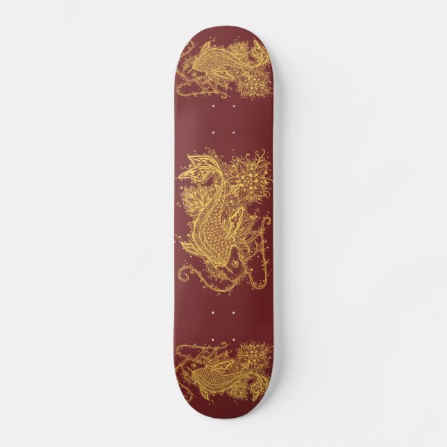 Zen dourado Koi no skate vermelho (Frente)