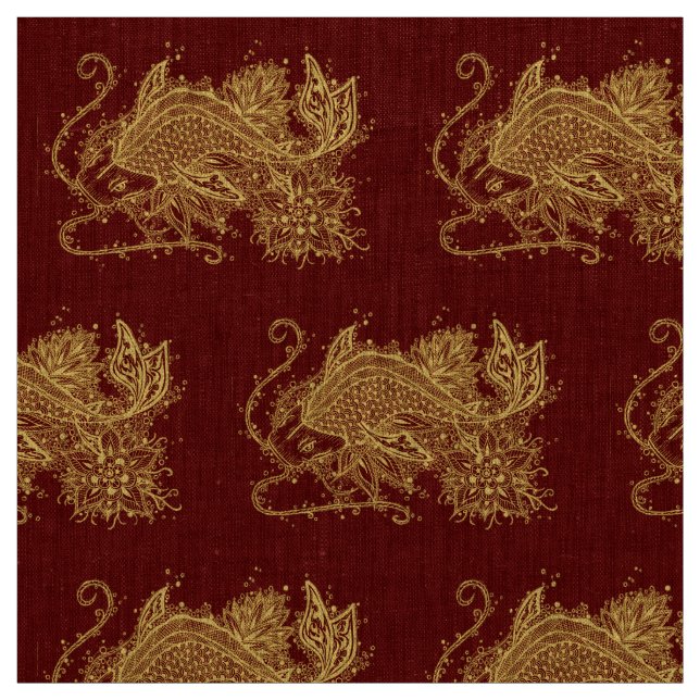 Zen dourado Koi no tecido vermelho (Modelo)