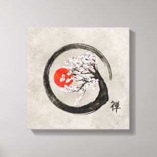 Zen Enso Circle e Sakura Tree na Canvas