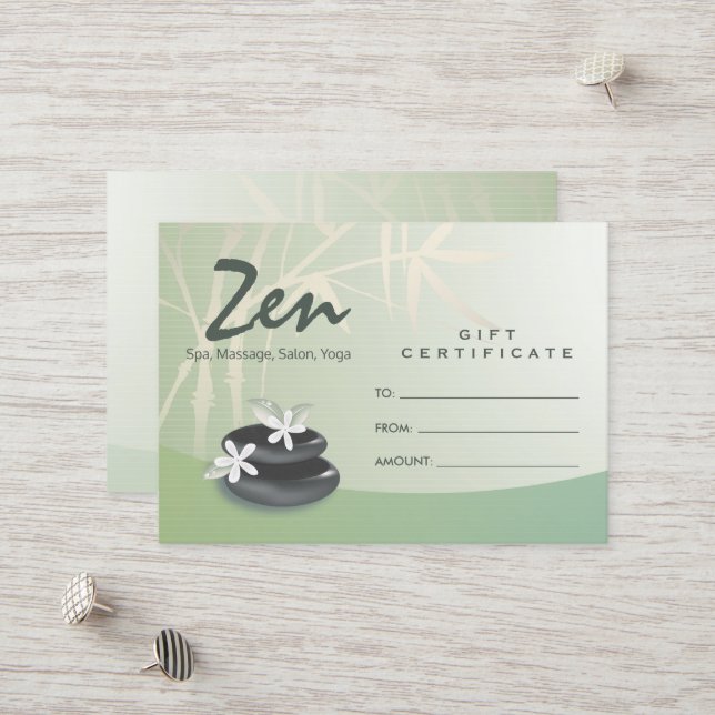 ZEN Stone Bamboo YOGA SPA - Certificado de Present (Frente/Verso In Situ)