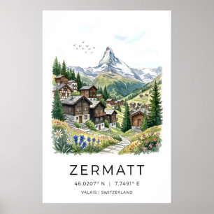 Zermatt Suíça Arte Impressão Aldeia Alpina, Suave