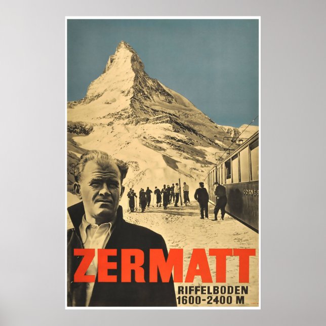 Zermatt, Suiça, Poster de Esqui (Frente)